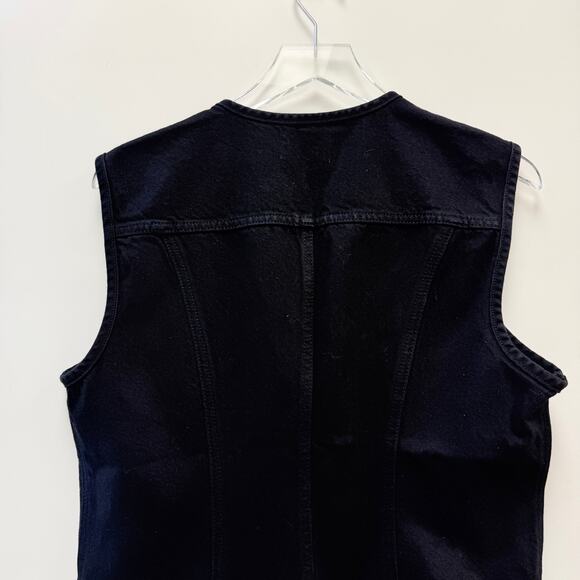 FRAME Black Denim Asymmetric Button Vest Top Sleeveless Sz 10 - Picture 7 of 10